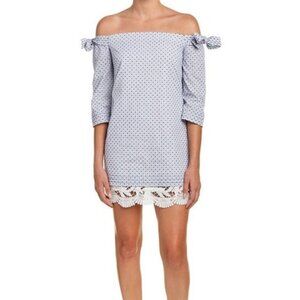 NWT - RED CARTER 3/4 sleeve short dress, small, cold‎ shoulder, blue, polka dot